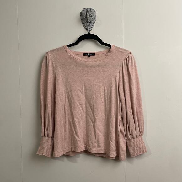 Seven 7 For All Mankind M pink bishop sleeve blouse top barbiecore minimal basic - Picture 1 of 7